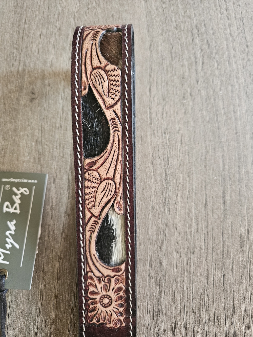 Myra Bag Floral Tooled Leather Wrist Strap - Brown, Tan, White, Black - Picture 3 of 4